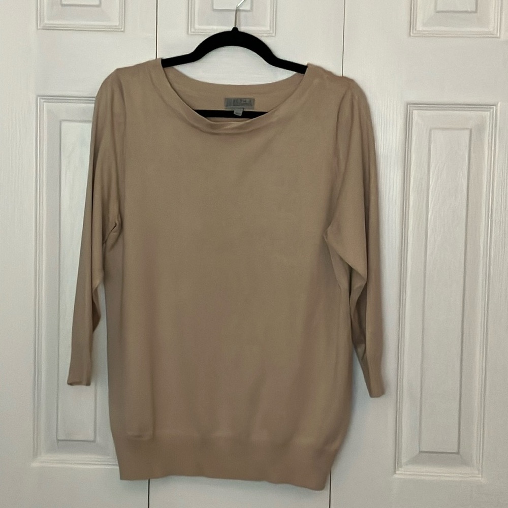 Tan Crew Neck Sweater with 3/4 Sleeves